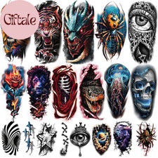 77 Sheets 3D Realistic Temporary Tattoos Adults Kids, Realistic Skull Tiger Wolf
