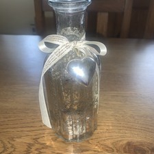 19cm Glass Mercury Silver Vase With Heart Pendant & Ribbon Wedding Brand New