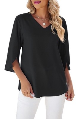Damen Blusen Elegant  Halbarm Tops Business Arbeit Chiffon Büro V-Aus2942