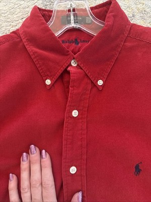 Vintage Ralph Lauren Shirt Mens Extra Large L Red Corduroy Dungaree Heavy 90s
