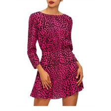 Rixo Kyla Dress Size Medium Silk Leopard Print Pink Cocktail Dress Mini