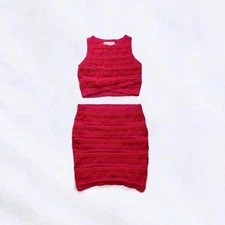 Astr Red Two Piece Matching Co-ord Set Sleevless Crop Top Bodycon Skirt Medium