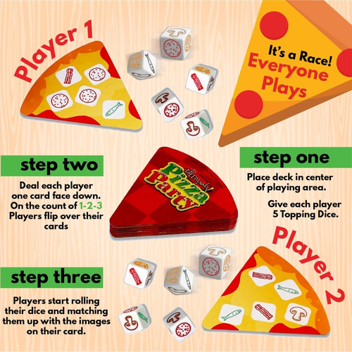Juegos Universitarios, Juego de Dados Fiesta Pizza, Juego de Dados para Niños y Familias, Edades 6 - Imagen 5 de 12