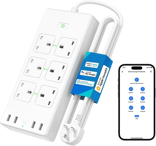 Meross Smart Power Strip extension lead 6 Outlets 4 USB Apple HomeKit Google etc