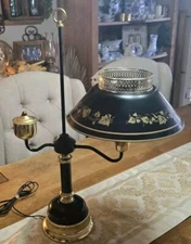 Vintage French Bouillotte Lamp Brass Black Metal Shade Empire Style Pole Lamp