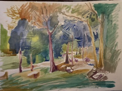 Small Watercolor Matisse Impressionist Landscape Painting On paper Original 9x12