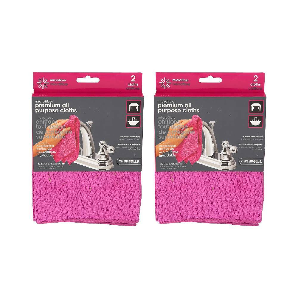 Casabella Microfiber Premium All Purpose Cloths Clean 12x14 Magenta 2CT