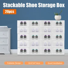 Shoe Storage Box Transparent 20 Shoes Case Set Stackable Plastic Container New