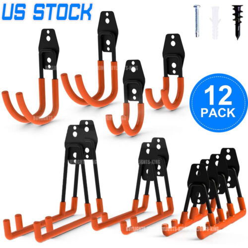 Pack de 12 crochets de rangement de garage pendentifs outils en acier pour outils de jardin échelles vélos - Photo 1 sur 11