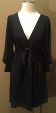 Y2K London Times 8 M Black V-Neck Babydoll Dress W Sheer Sleeves & Button Cuffs