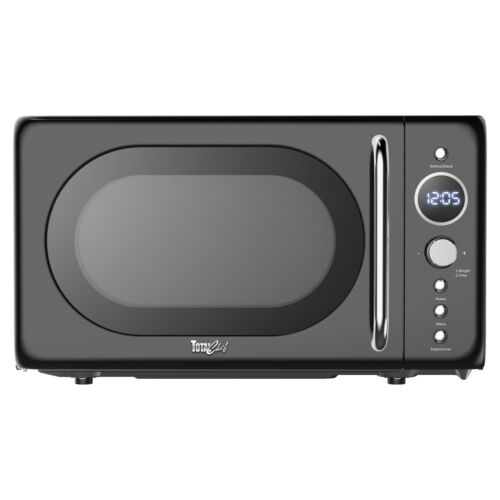 Total Chef Black 20 L Retro Microwave Oven 700W Quick Start 8 Pre Cooking Mode
