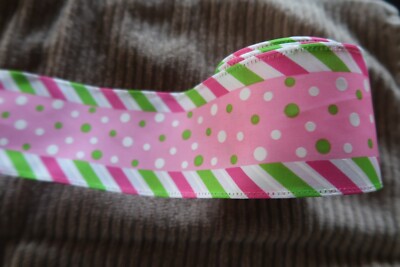 10 yards Wired Edge  Ribbon 2.5'' wide Dots and Stripes