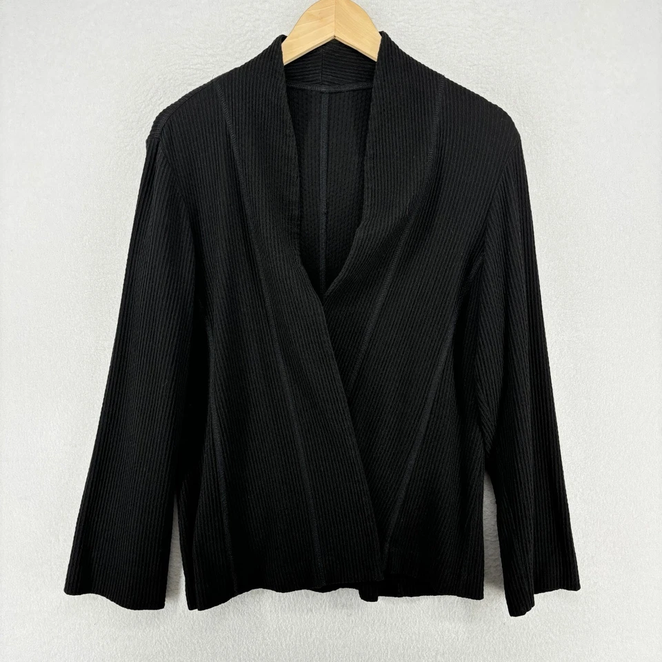 Chaqueta Blazer EILEEN FISHER L Mezcla Viscosa Tejido Waffle Frente Abierto Negra Foto 4 de 4