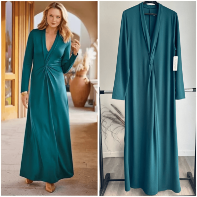 NWT Soft Surroundings Lagia Maxi Dress Teal Green Comfy Lagenlook Size L