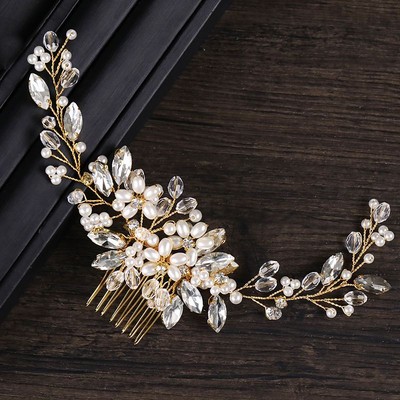 Vintage Pearl Rhinestone Alloy Women Elegant Hair Comb Barrette Headwear Jewelry