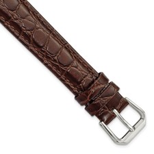 16mm 7.5" Brown Alligator-Style Grain Leather Silver-tone Buckle Watch Band
