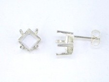 Princess Side Prong Earring Setting Sterling Silver