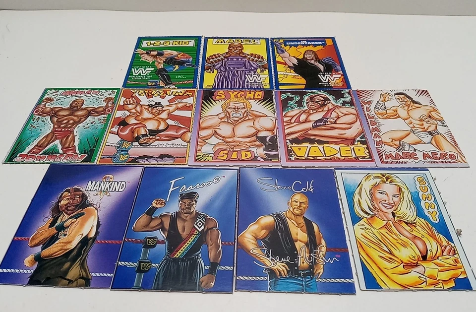 Vintage 1995-1997 WWF Lote de 12 Cartas de Figuras de Luta JusToys Humanidade Stonecold - Imagem 2 de 4
