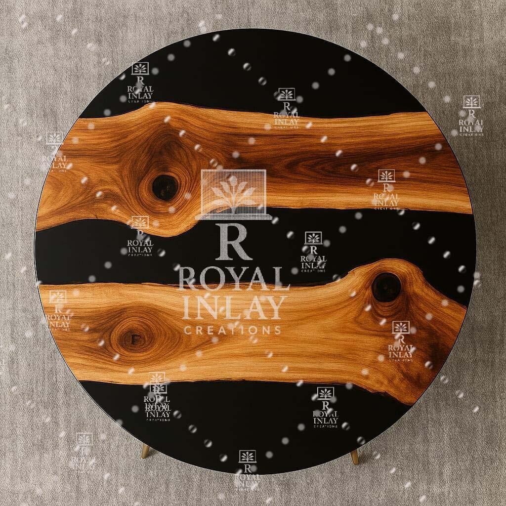 Live edge black epoxy resin coffee table 24 inch round handmade wood-image