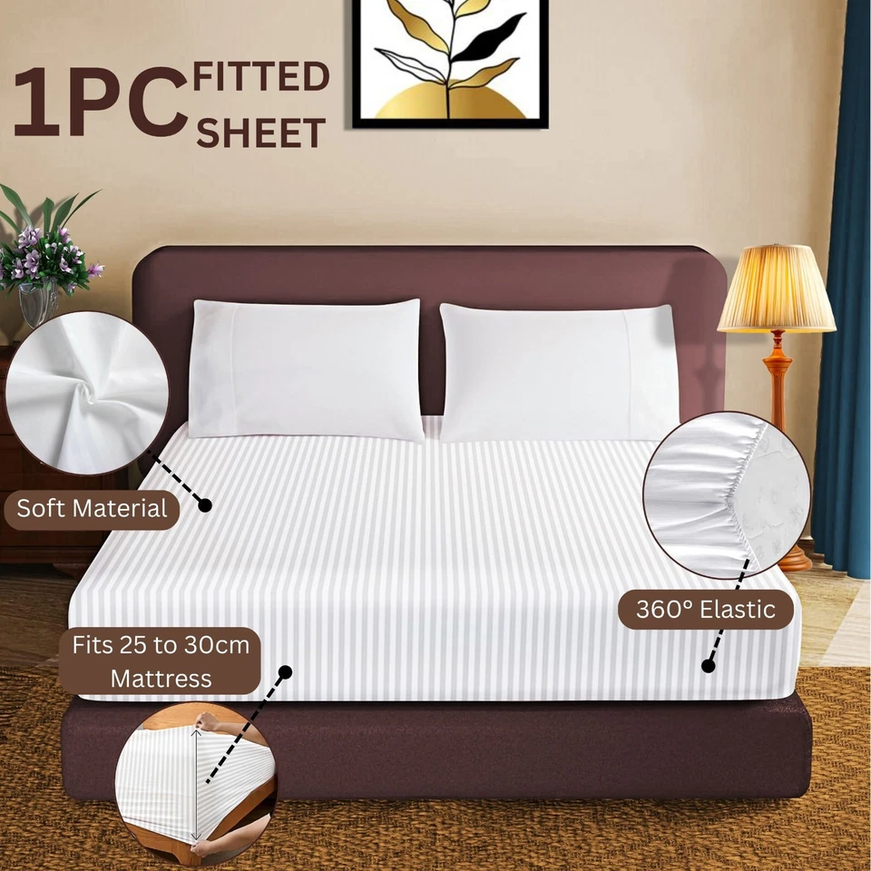 30cm Extra Deep Fitted Sheet 100% P Cotton 300TC Flat Sheet Double Beige Bedding - Image 2 of 4