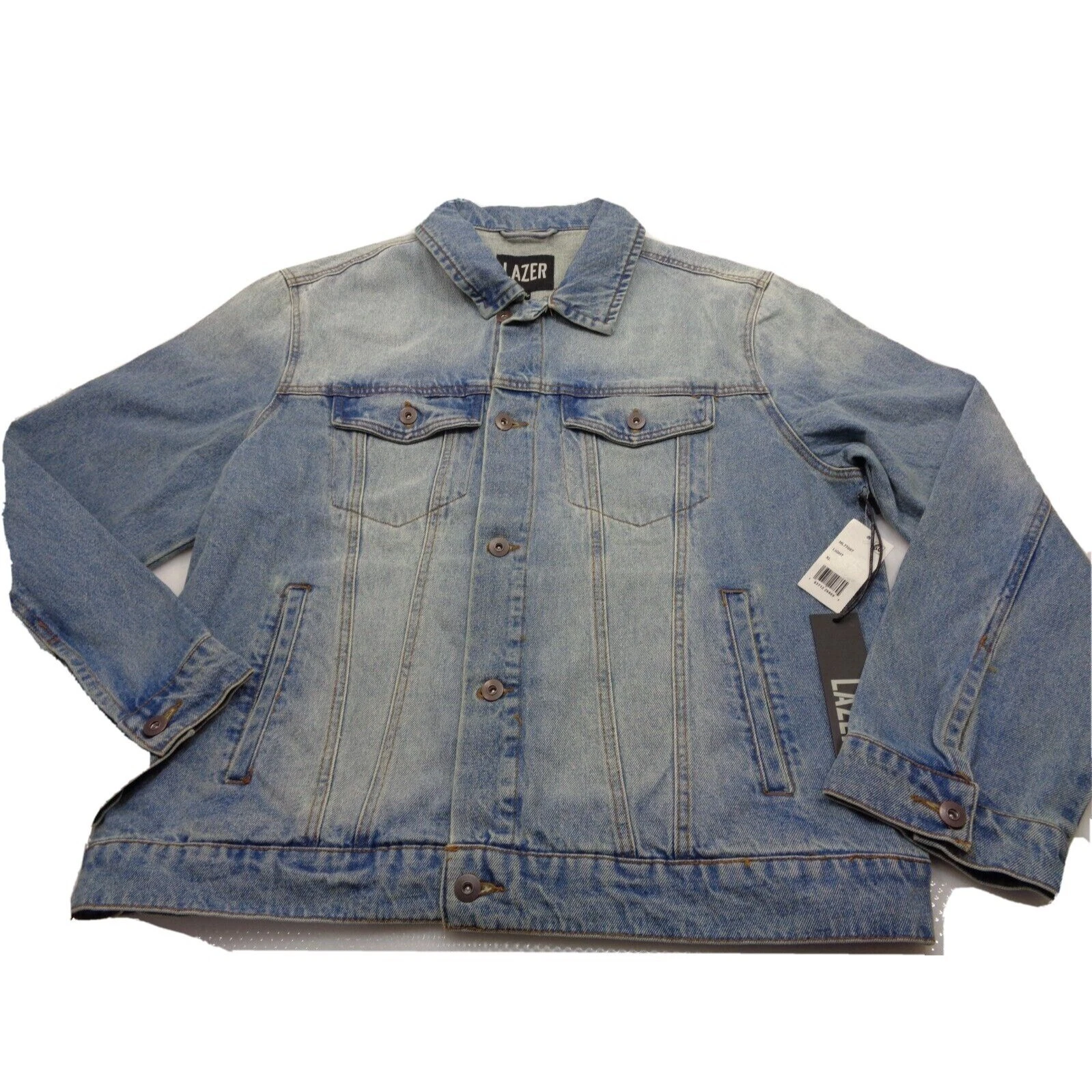 Lazer Men's Regular Fit Denim Trucker Jacket in Extra Light Wash Blue-XLarge - product detail image 1