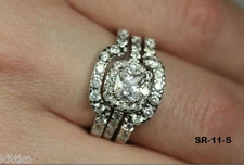 STERLING SILVER PRINCESS CZ BRIDAL ENGAGEMENT RING WEDDING HALO 3 RING SET-SRS11
