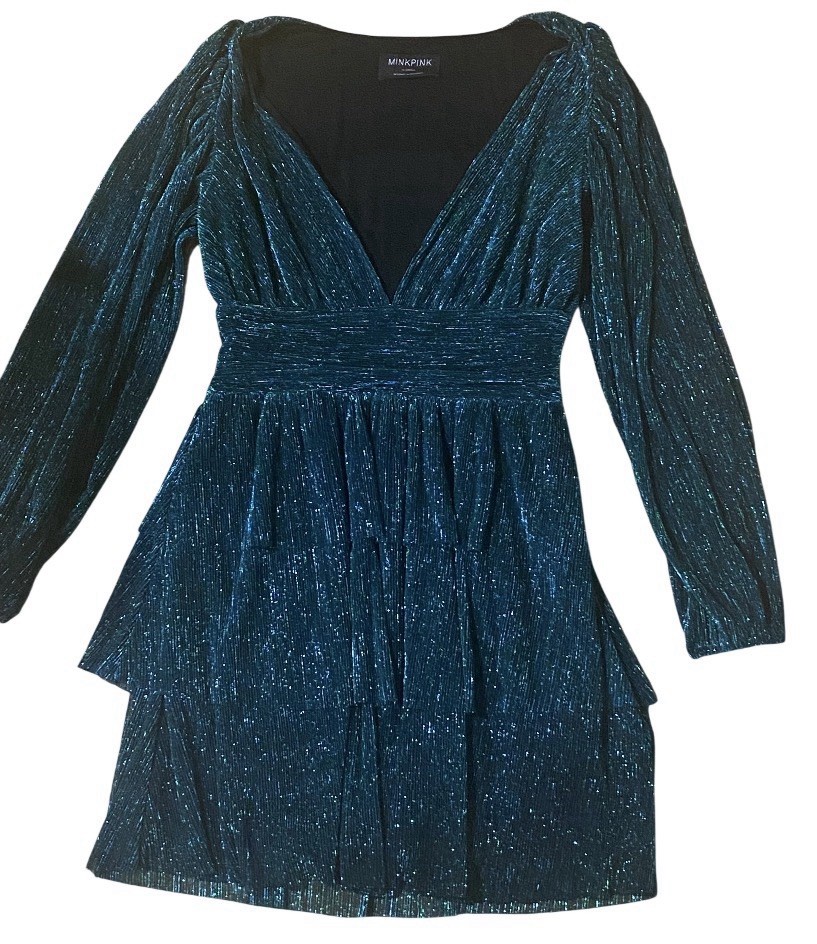 MinkPink Astrid Shimmery Emerald green Mini dress XS