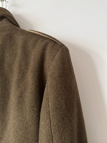 Vintage WWII Style French Army Green Wool Military Peacoat Nantes 1970 Stripes - Picture 11 of 12