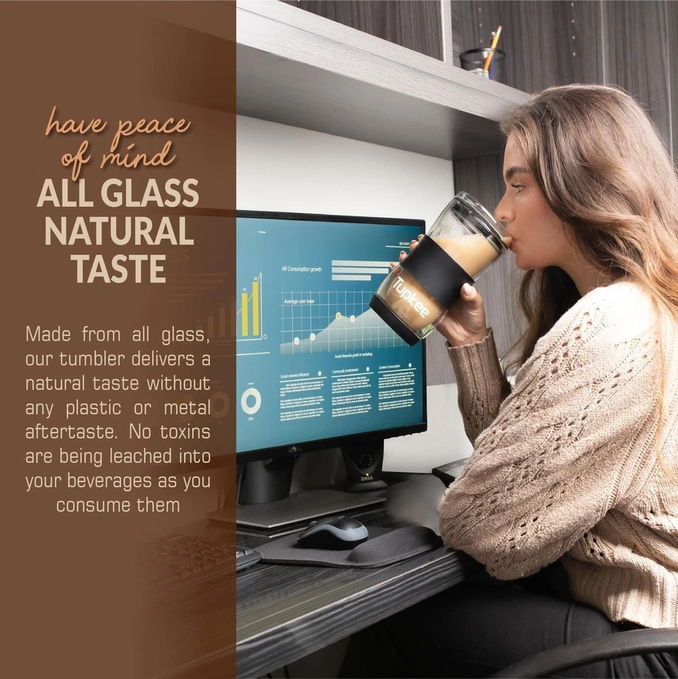 Tupkee Double Wall Glass Tumbler - 20-Ounce, All Glass Coffee Travel Mug & Lid - Image 4 of 4