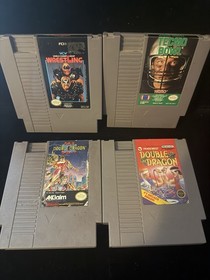 NES Nintendo 4 Game Lot Double Dragon 1 2 Tecmo Bowl WCW Wrestling Tested