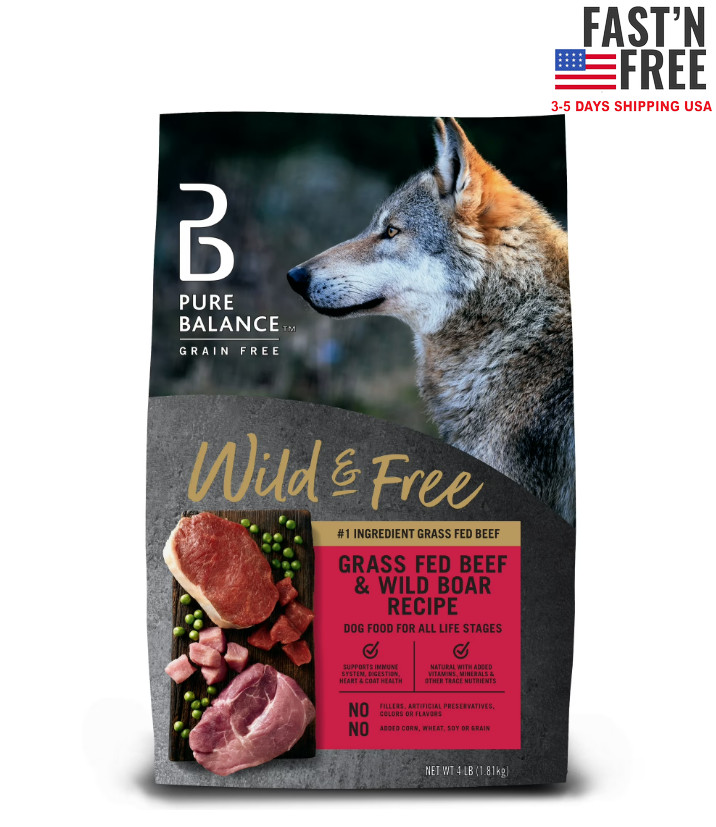 Pure Balance Wild and Free Grass Fed Beef and Wild Boar Dry Dog Food, 4 lb