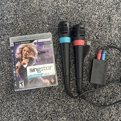 PS3 SingStar Vol. 2 Bundle 2 Wired Microphones USB Adapter PlayStation 3 Tested