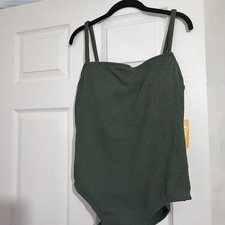 Kona Sol Women's Pucker Textured Square Neck One Piece Swimsuit Green XL 16 