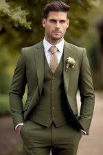 Men Suit Olive Green 3 Piece Slim Fit Formal Business Groom Prom Tuxedo Wedding