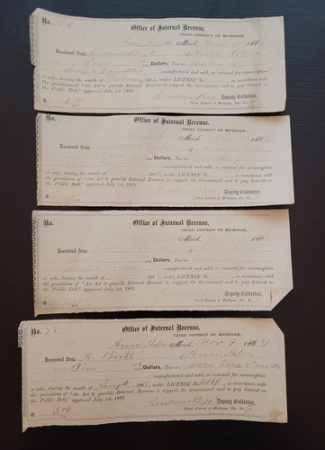 1860s Ann Arbor Michigan Civil War Era Internal Revenue Tax Receipts Soap Candle