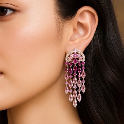 Delicate Pink Sapphire Ombre Raindrop Earrings in Sterling Silver