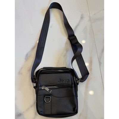 Jeep Buluo Mens Black Vegan Leather Crossbody Messenger Bag Shoulder Travel Case