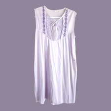 Vintage Lavender Night Gown Large Coquette Purple Embroidered Bow Nightgown Slip