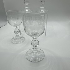 Vintage Bohemia Crystal "Cascade" Etched Wine Glasses - Set of 4, 4.5 oz