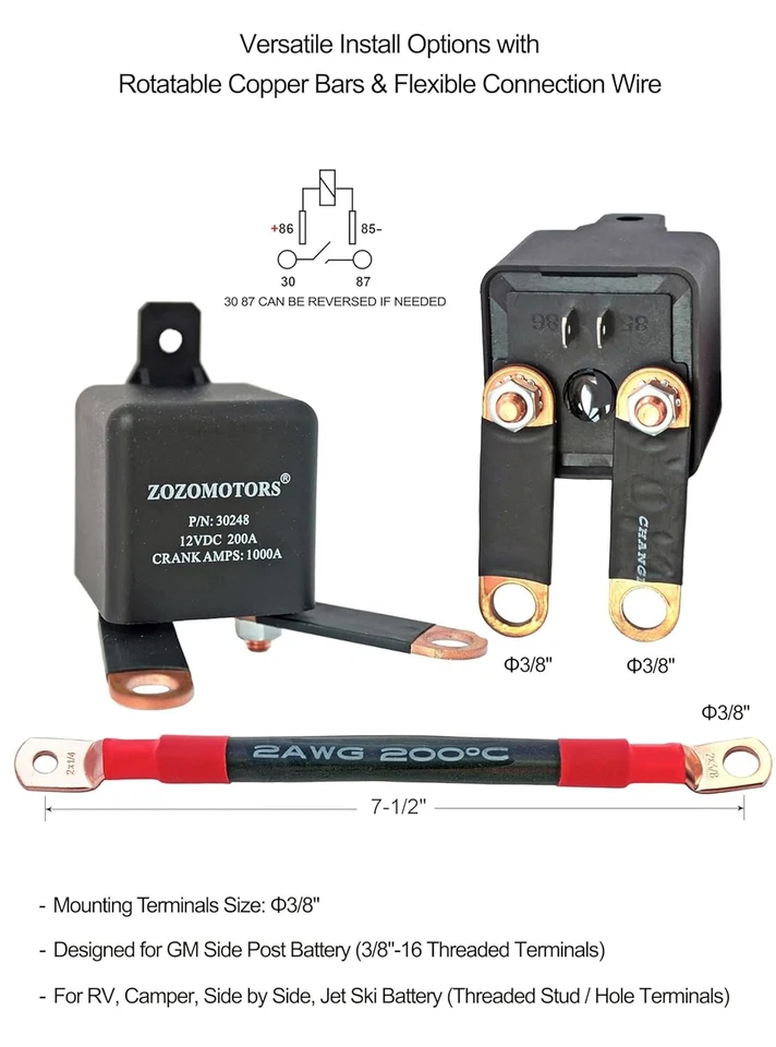 3/8" Side Post Remote Battery Disconnect Switch 12V Battery Kill Switch for Car - Image 2 of 4