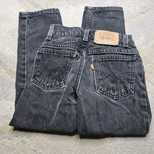 Vintage 90s Levi's 550 Kids Size 7 Black Orange Tab Made in USA 1997 Distressed