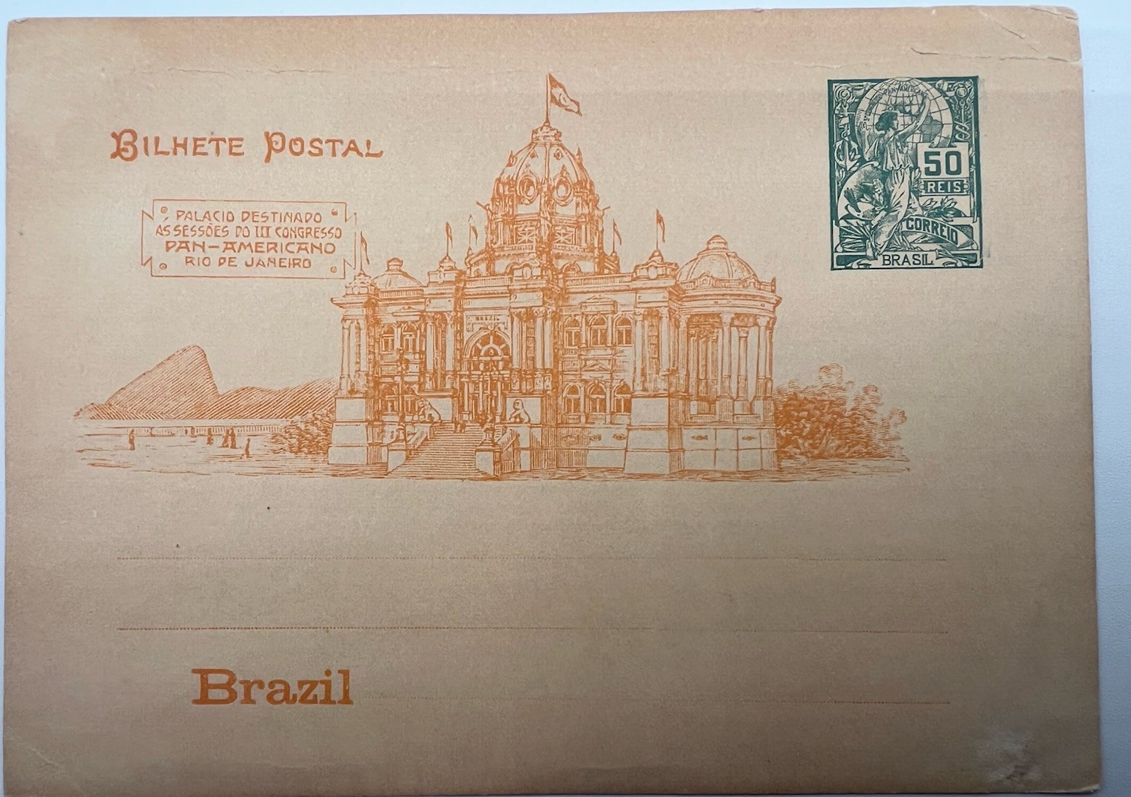 1906 Brazil 50 Reis Pan-American Congress Monroe Postal Card # 1237