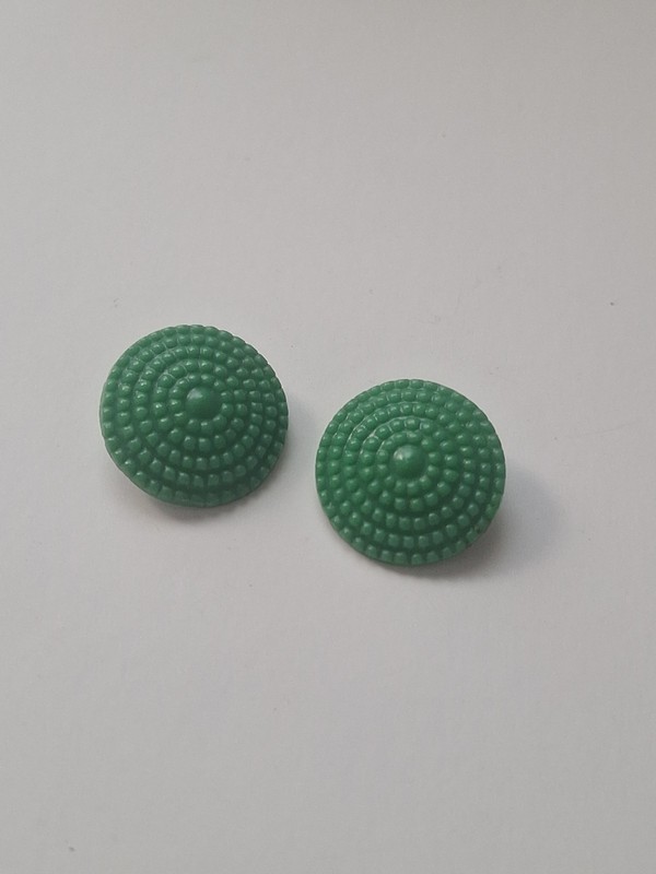 2 Vintage ~ 1/2" Flat Green Pinwheel Dot Plastic Buttons~Pre WWII