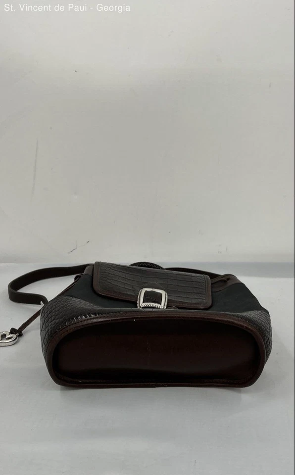 Mini Mochila Bolso de Mano Brighton Monica De Colección Cuero Negro/Marrón Cocodrilo Repujado Foto 4 de 4