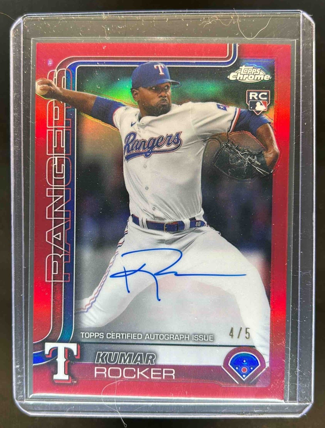 2025 Topps Chrome Kumar Rocker Rookie Auto RC Red Refractor #/5 Rangers