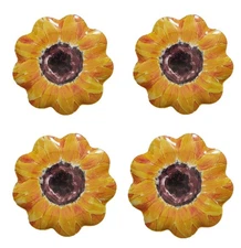 Set of 4 Sunflower Appetizer Plates, 8.27" Round Scalloped Edges Salad Snacks