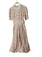 Laura Ashley UK 12 us 10 Vintage Cotton Floral Tea Dress Pink Cottagecore Midi