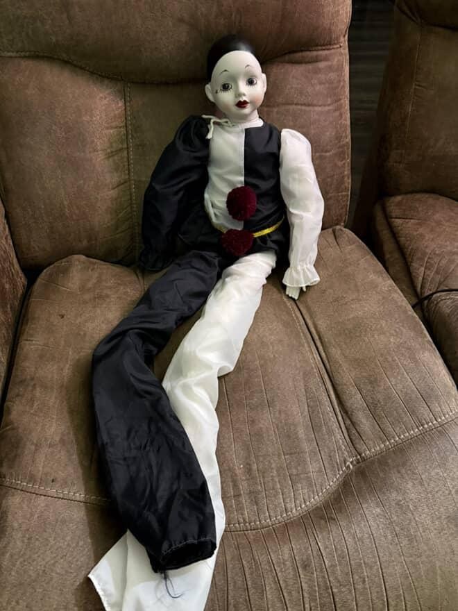 Haunted Doll Pierrot Clown-TeardropNegative, Creepy, ACTIVE, 37 Inches Long 