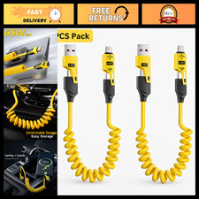 2PCS 65W 4-in-1 Coiled USB C Fast Charging Cable, Type C Data Cord for iPhone, S