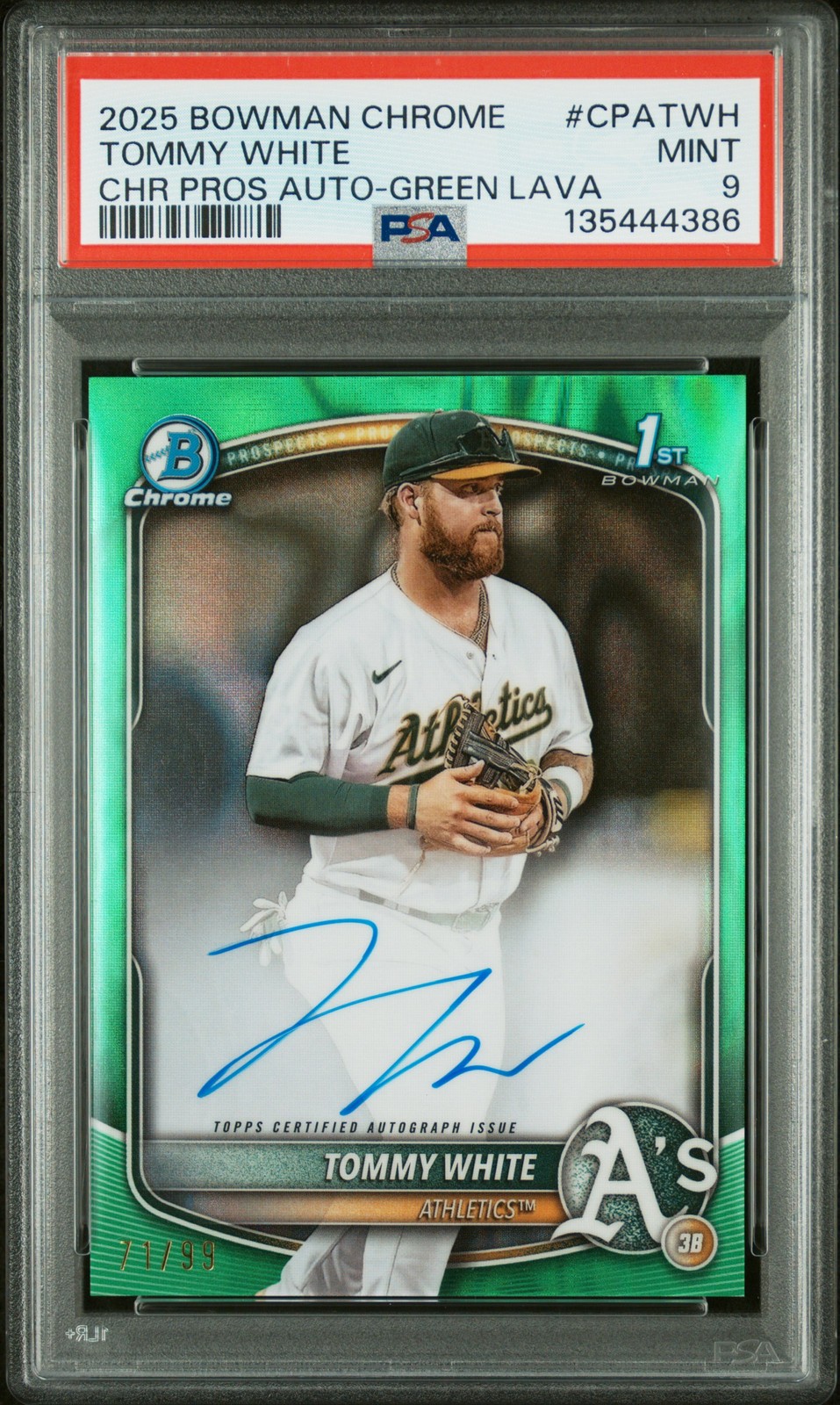 2025 BOWMAN CHROME PROSPECT AUTO GREEN LAVA #CPATWH TOMMY WHITE 71/99 PSA 9